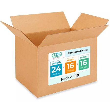 IDL PACKAGING 24L x 16W x 16H Corrugated Boxes for Shipping or Moving, Heavy Duty, 10PK B-241616-10